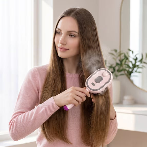 Steam Straightener Brush | Rechargeable Detangling Tool with Oil, Smoothing Curly Thick Straight Wavy Girls Travel Everyday