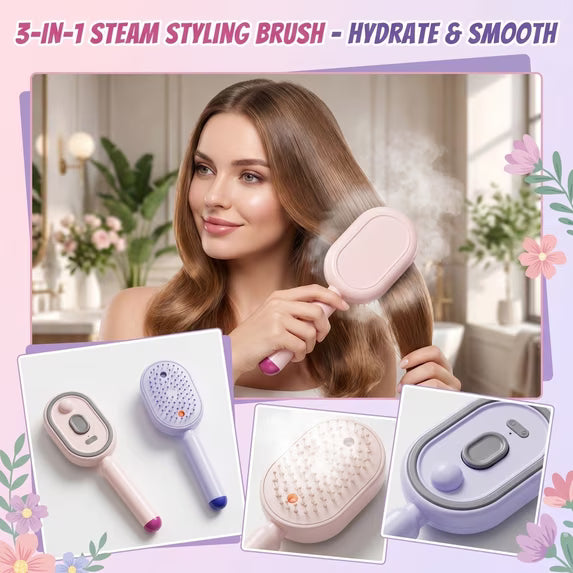 Steam Straightener Brush | Rechargeable Detangling Tool with Oil, Smoothing Curly Thick Straight Wavy Girls Travel Everyday