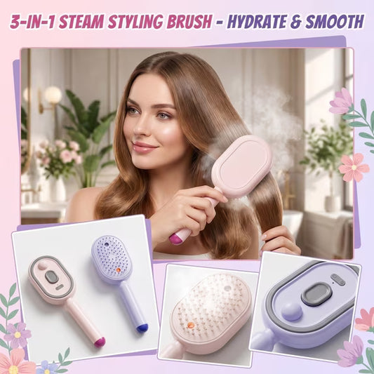 Steam Straightener Brush | Rechargeable Detangling Tool with Oil, Smoothing Curly Thick Straight Wavy Girls Travel Everyday